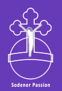 Logo der Sodener Passion - Kreuz mit Weltkugel auf lila Hintergrund